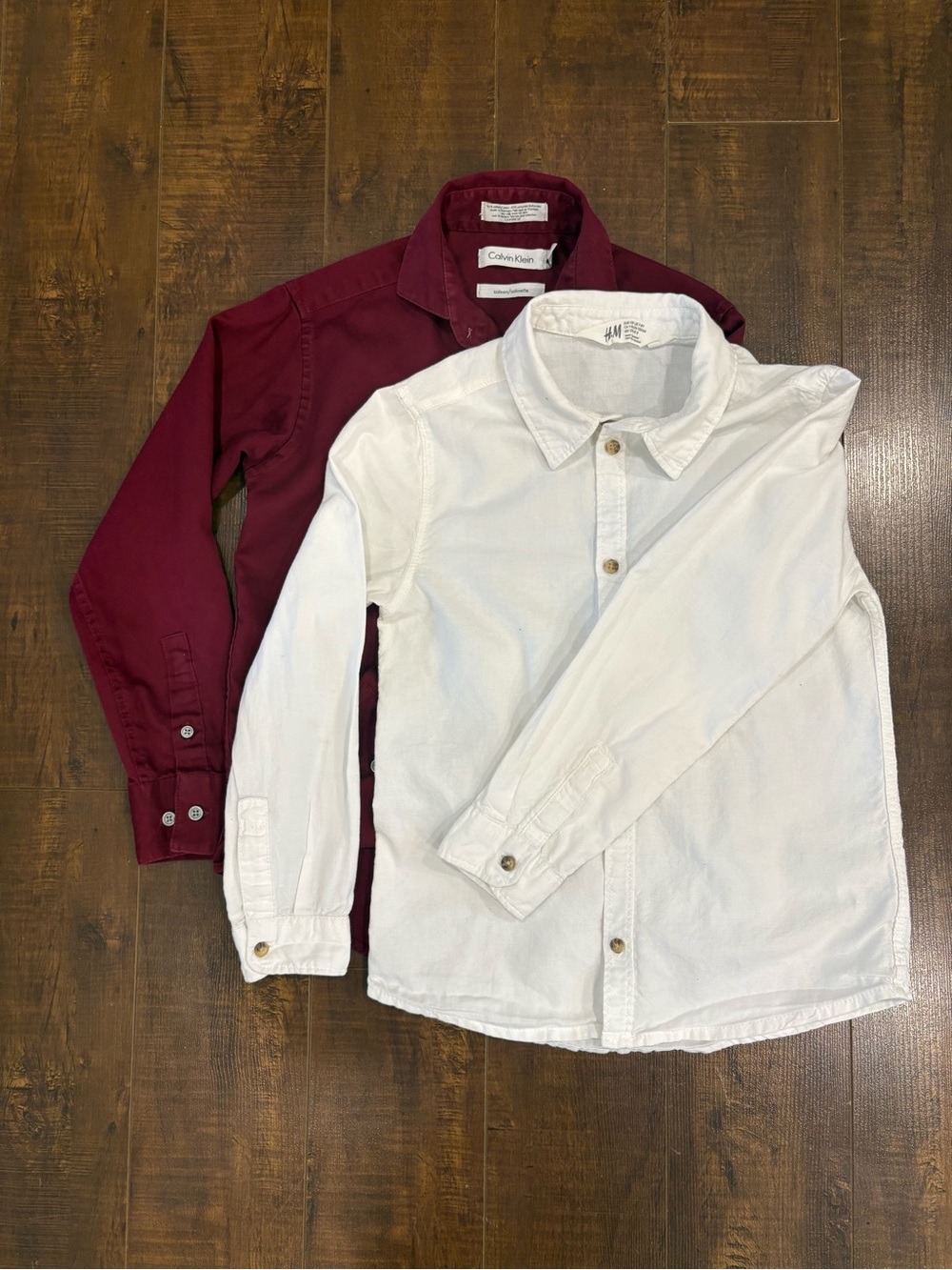 Kids Size 8 H&M White Button-Up Shirt & Calvin Klein burgundy shirt